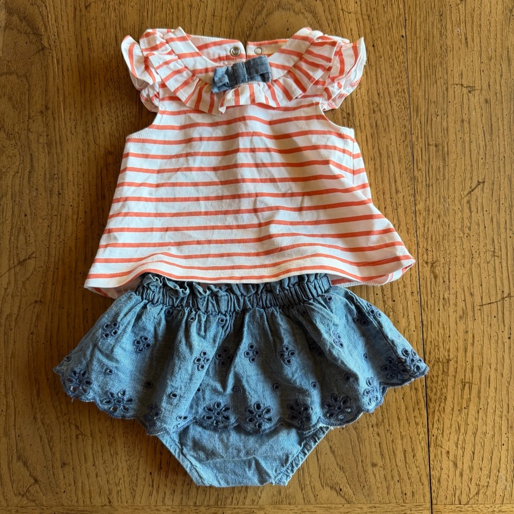 Mayoral Pink Striped Top with Blue Diaper Cover